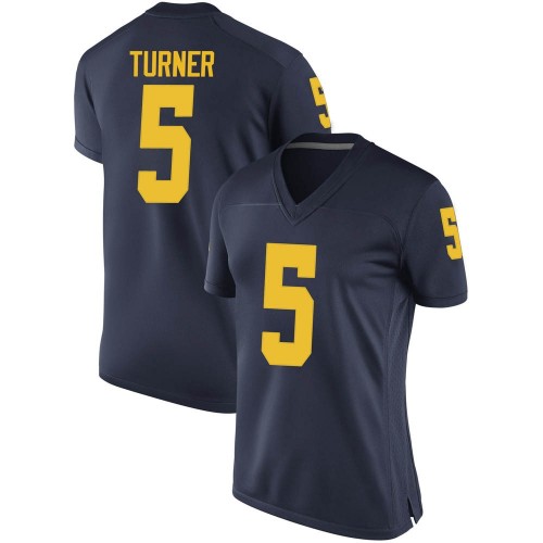 DJ Turner Michigan Wolverines Women's NCAA #5 Navy Game Brand Jordan College Stitched Football Jersey ZZV3554RF